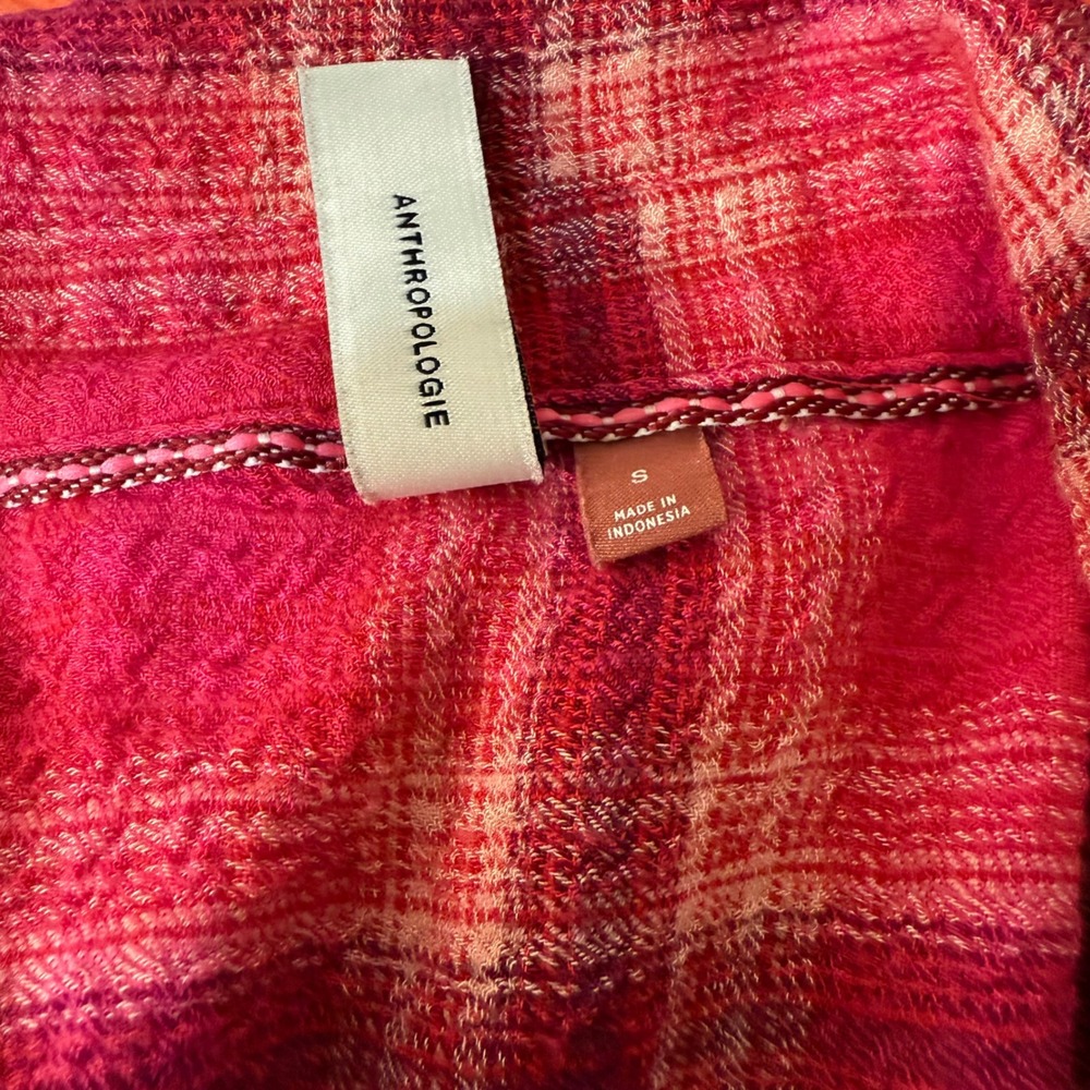 Pilcro Button Down Shirt Womens Small Pink Plaid Dual Pocket Anthropologie - Picture 7 of 10